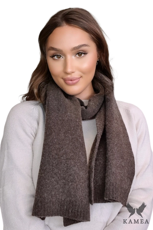 Szalik-02 damski Kamea zimowy, 80% wełny, 160 × 25 cm, kolor brązowy