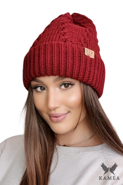 Stella czapka damska Kamea zimowa, z wełną, rozmiar uniwersalny 54–60 cm, kolor bordowy