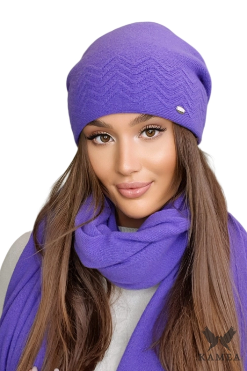 Hana czapka damska Kamea zimowa, 80% wełny, rozmiar uniwersalny 54–60 cm, kolor fioletowy