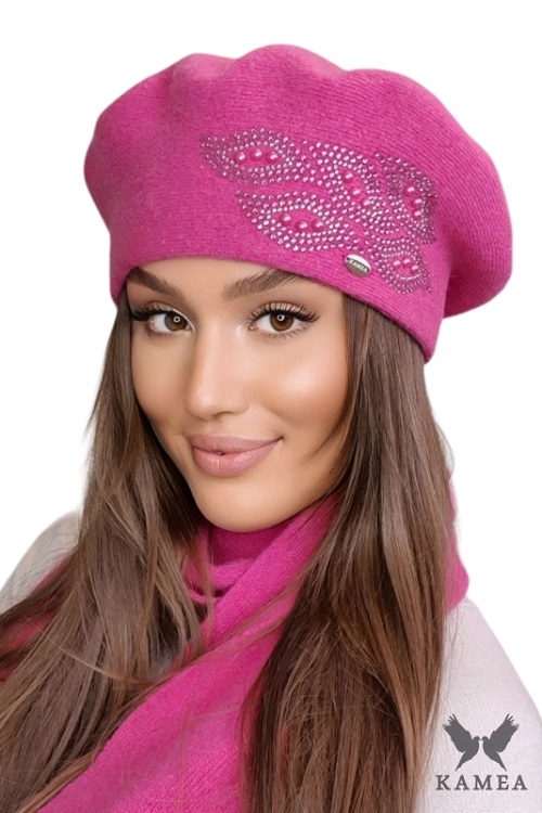 Heidi beret damski Kamea zimowy, 80% wełny, rozmiar uniwersalny 54–60 cm, kolor malinowy