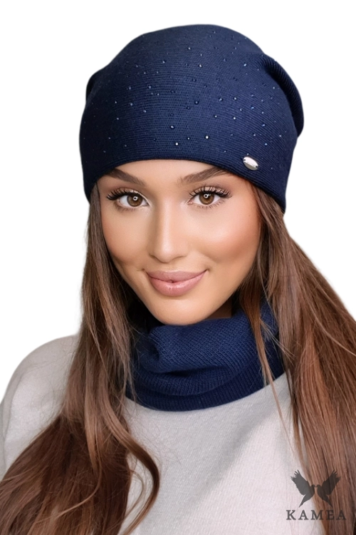 Dolomit czapka damska Kamea zimowa, z wełną, rozmiar uniwersalny 54–60 cm, kolor granatowy