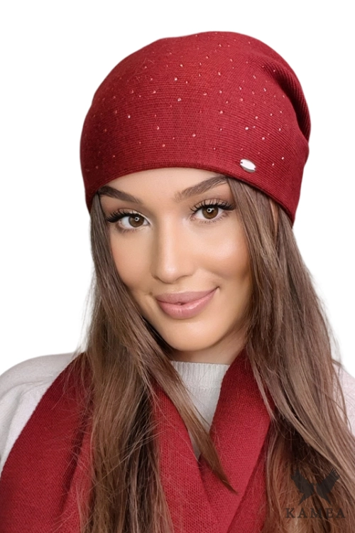 Dolomit czapka damska Kamea zimowa, z wełną, rozmiar uniwersalny 54–60 cm, kolor bordowy