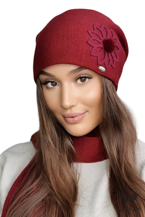Apatyt czapka damska Kamea zimowa, z wełną, rozmiar uniwersalny 54–60 cm, kolor bordowy