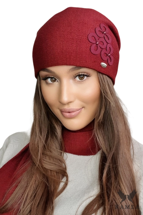 Cytryn czapka damska Kamea zimowa, z wełną, rozmiar uniwersalny 54–60 cm, kolor bordowy
