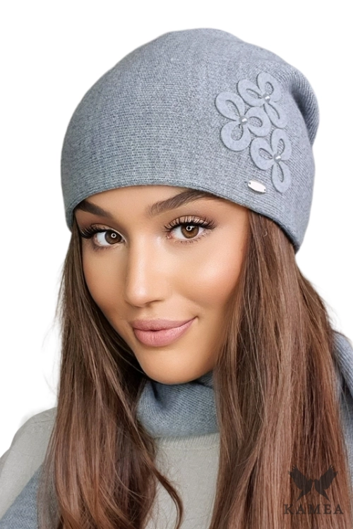 Cytryn czapka damska Kamea zimowa, z wełną, rozmiar uniwersalny 54–60 cm, kolor szary