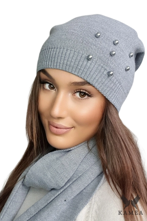 Kalcyt czapka damska Kamea zimowa, z wełną, rozmiar uniwersalny 54–60 cm, kolor szary