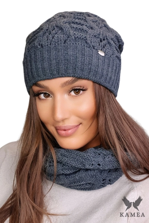 Kamila czapka damska Kamea zimowa, z wełną, rozmiar uniwersalny 54–60 cm, kolor grafitowy
