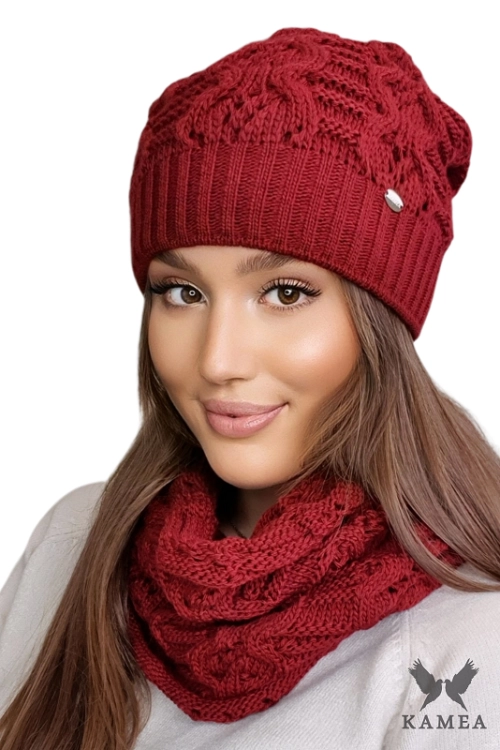 Kamila czapka damska Kamea zimowa, z wełną, rozmiar uniwersalny 54–60 cm, kolor bordowy
