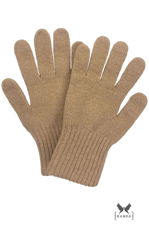 Rękawiczki-01 damskie Kamea zimowe, 5-palczaste, 80% wełny, kolor camel