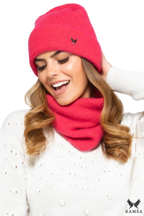 Kalifornia czapka damska Kamea zimowa, z wełną merino, moherem i wiskozą, rozmiar uniwersalny 54–60 cm, kolor malinowy