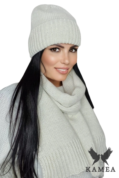 Raisa czapka damska Kamea zimowa, z wełną, rozmiar uniwersalny 54–60 cm, kolor ekru