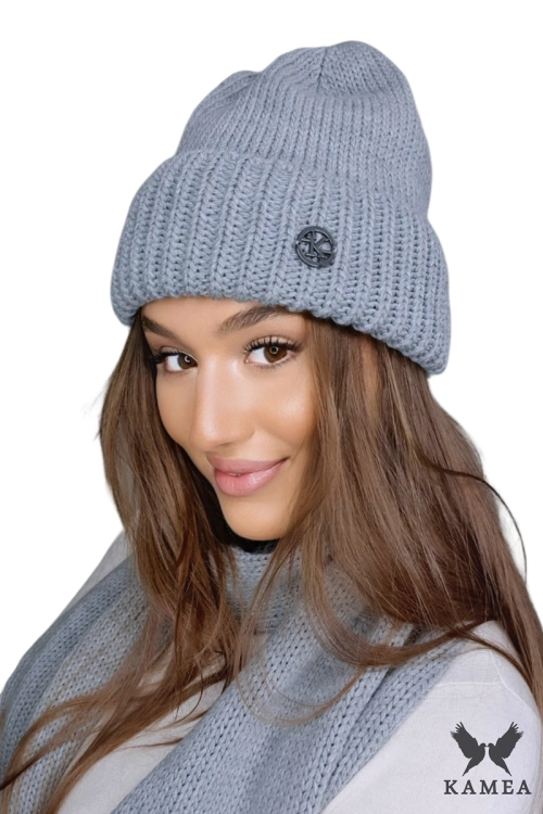Raisa czapka damska Kamea zimowa, z wełną, rozmiar uniwersalny 54–60 cm, kolor szary