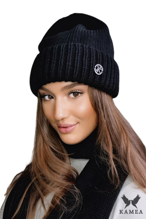 Raisa czapka damska Kamea zimowa, z wełną, rozmiar uniwersalny 54–60 cm, kolor czarny