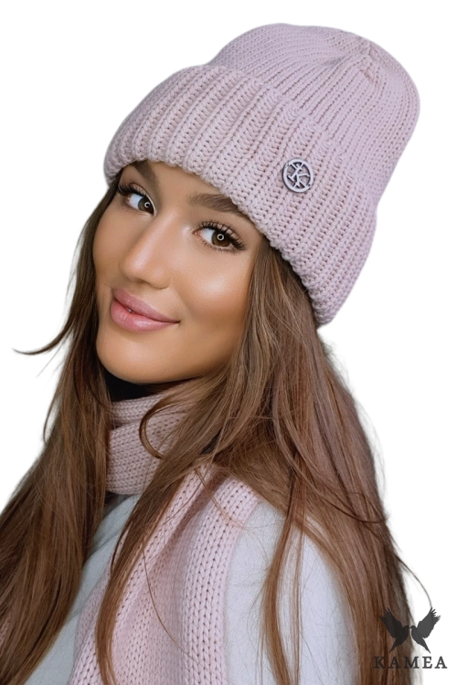 Raisa czapka damska Kamea zimowa, z wełną, rozmiar uniwersalny 54–60 cm, kolor różowy