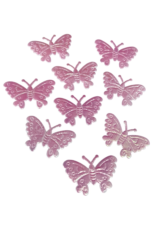 Aplikacja motyl błyszacząca folia różowa, 100 szt.