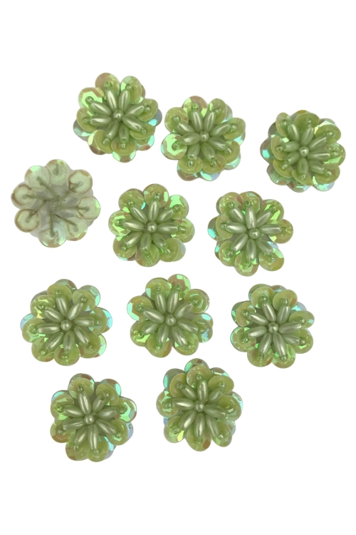 Kwiat cekiny koraliki 3d zielony, 2,5 cm, 10 szt.