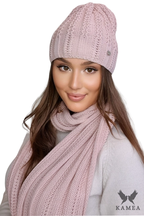 Filona czapka damska Kamea zimowa, z polarową podszewką, z wełną, rozmiar uniwersalny 54–60 cm, kolor różowy