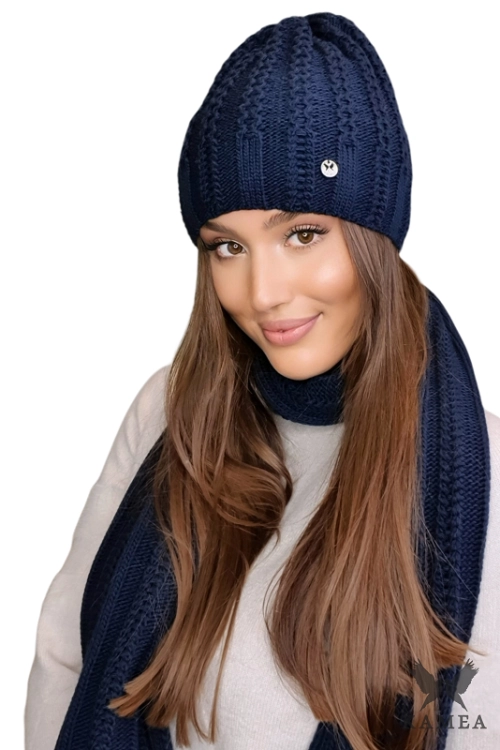 Filona czapka damska Kamea zimowa, z polarową podszewką, z wełną, rozmiar uniwersalny 54–60 cm, kolor granatowy