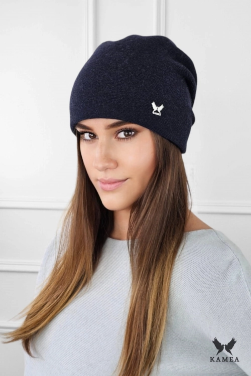Lily czapka damska Kamea zimowa, z logo, 80% wełny, rozmiar uniwersalny 54–60 cm, kolor granatowy