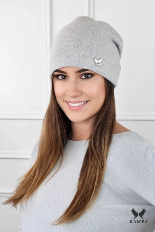 Lily czapka damska Kamea zimowa, z logo, 80% wełny, rozmiar uniwersalny 54–60 cm, kolor jasny szary