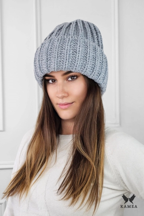 Landa czapka unisex Kamea zimowa, z polarową podszewką, 50% wełny, rozmiar uniwersalny 54–60 cm, kolor szary