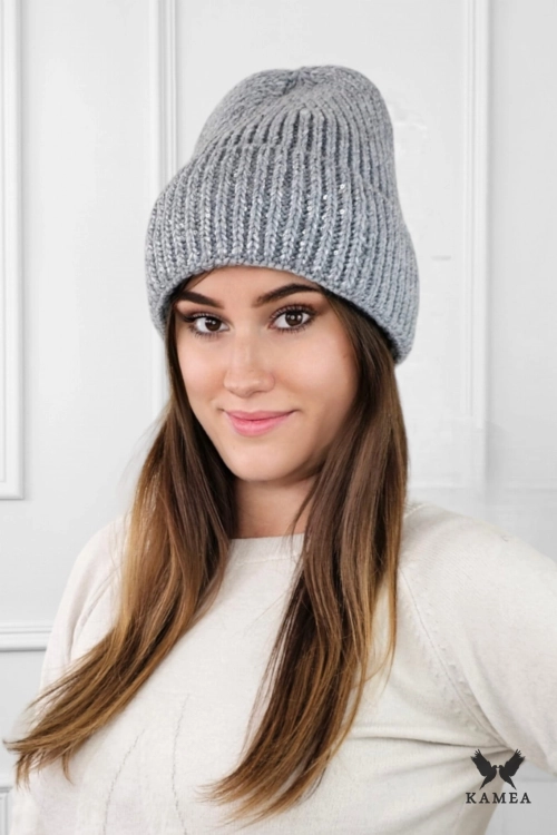 Ginny czapka damska Kamea zimowa, z cekinami, 50% wełny, rozmiar uniwersalny 54–60 cm, kolor szary