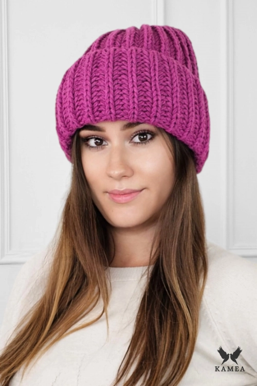 Landa czapka unisex Kamea zimowa, z polarową podszewką, 50% wełny, rozmiar uniwersalny 54–60 cm, kolor malinowy