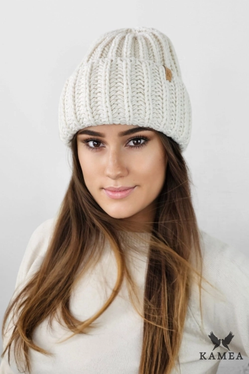 Landa czapka unisex Kamea zimowa, z polarową podszewką, 50% wełny, rozmiar uniwersalny 54–60 cm, kolor ekru