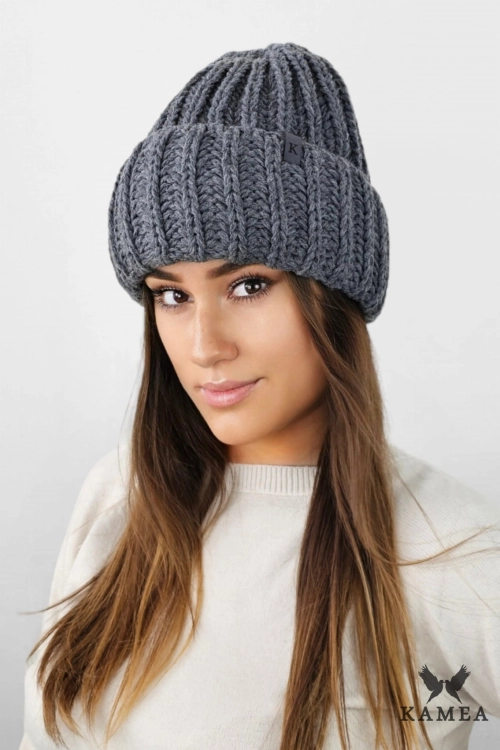 Landa czapka unisex Kamea zimowa, z polarową podszewką, 50% wełny, rozmiar uniwersalny 54–60 cm, kolor grafitowy