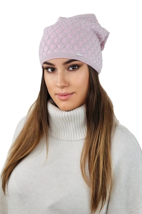 Centuria czapka damska Kamea zimowa, z połyskiem, 50% wiskozy, rozmiar uniwersalny 54–60 cm, kolor różowy