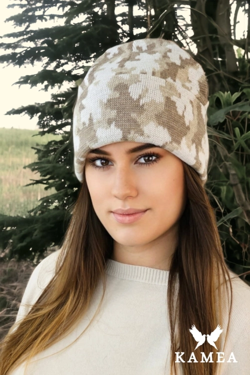 Ventura czapka unisex Kamea zimowa, moro, z wełną, rozmiar uniwersalny 54–60 cm, kolor ekru