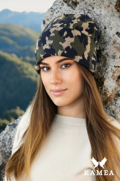 Ventura czapka unisex Kamea zimowa, moro, z wełną, rozmiar uniwersalny 54–60 cm, kolor granatowy