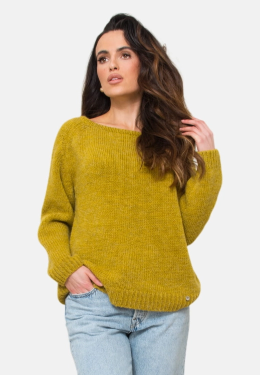 Mirra sweter damski Kamea, z wełną merino, rozmiar uniwersalny, kolor oliwkowy