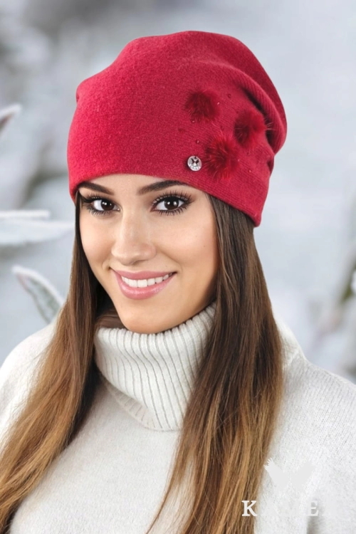 Onyks czapka damska Kamea zimowa, 80% wełny, rozmiar uniwersalny 54–60 cm, kolor czerwony