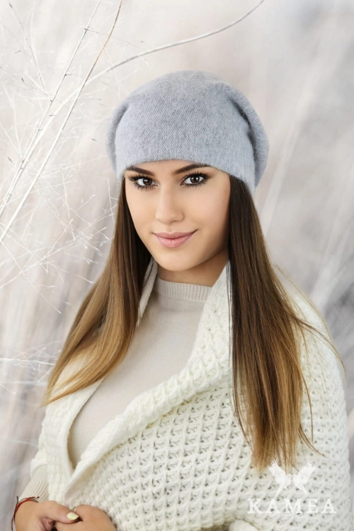 Cleo beret damski Kamea zimowy, z angorą, rozmiar uniwersalny 54–60 cm, kolor szary