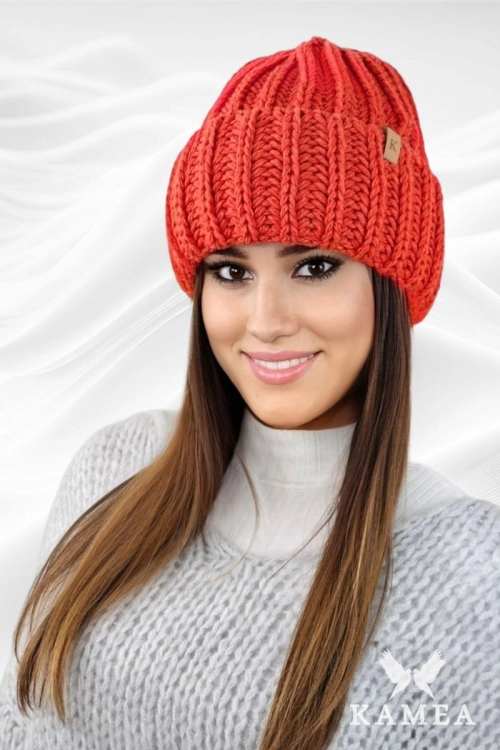 Landa czapka unisex Kamea zimowa, z polarową podszewką, 50% wełny, rozmiar uniwersalny 54–60 cm, kolor pomarańczowy