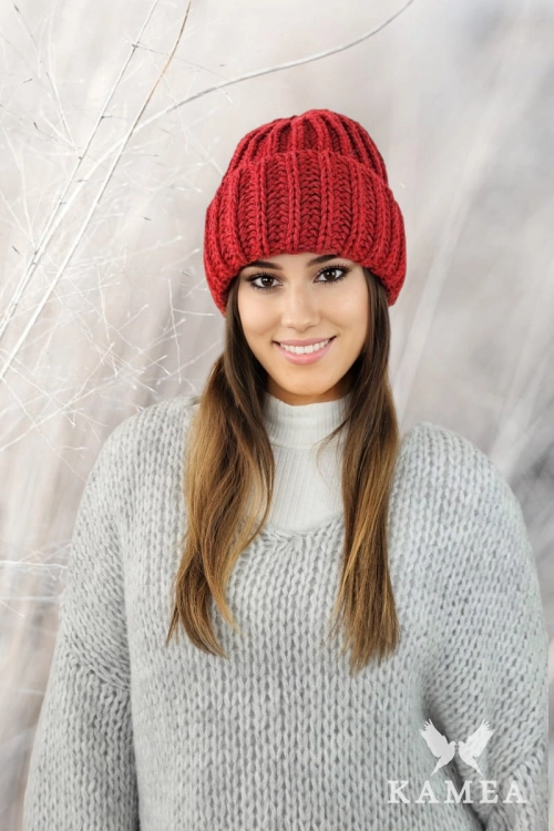 Landa czapka unisex Kamea zimowa, z polarową podszewką, 50% wełny, rozmiar uniwersalny 54–60 cm, kolor czerwony