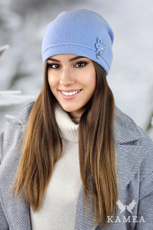 Maruna czapka damska Kamea zimowa, 80% wełny, rozmiar uniwersalny 54–60 cm, kolor błękitny