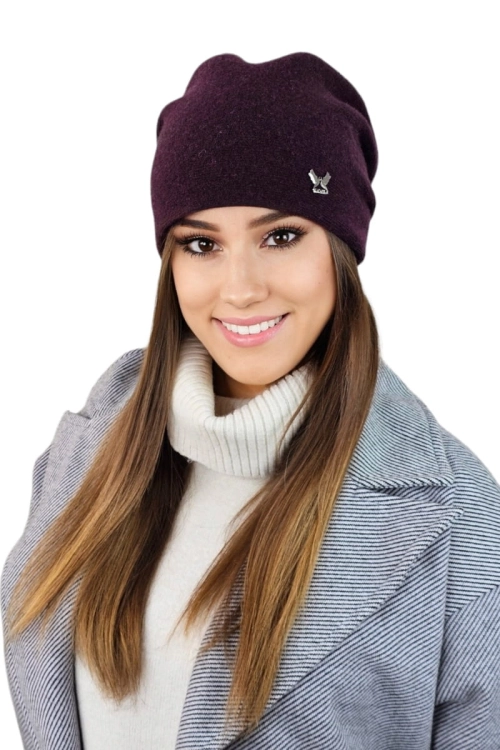 Lily czapka damska Kamea zimowa, z logo, 80% wełny, rozmiar uniwersalny 54–60 cm, kolor fioletowy