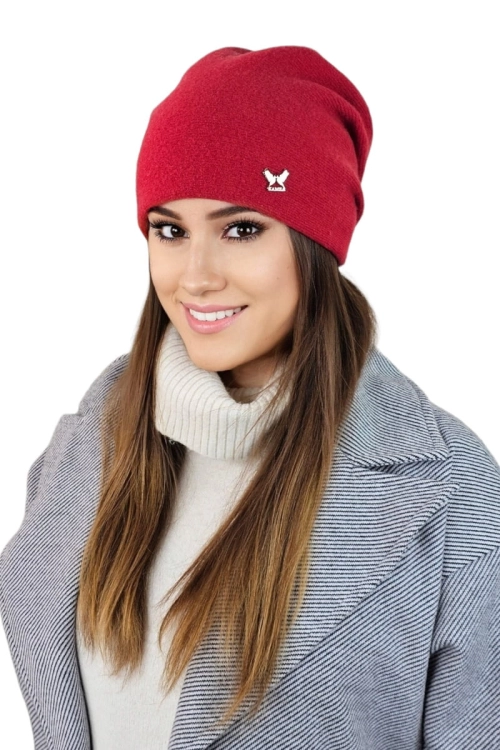 Lily czapka damska Kamea zimowa, z logo, 80% wełny, rozmiar uniwersalny 54–60 cm, kolor czerwony