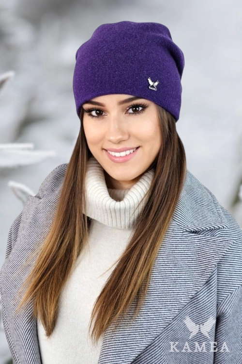 Lily czapka damska Kamea zimowa, z logo, 80% wełny, rozmiar uniwersalny 54–60 cm, kolor fioletowy