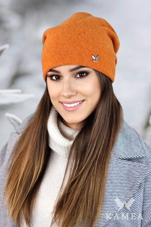 Lily czapka damska Kamea zimowa, z logo, 80% wełny, rozmiar uniwersalny 54–60 cm, kolor pomarańczowy