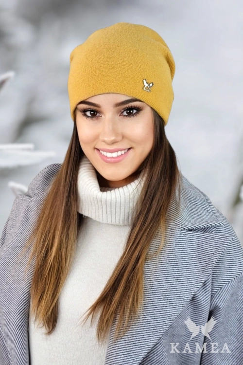 Lily czapka damska Kamea zimowa, z logo, 80% wełny, rozmiar uniwersalny 54–60 cm, kolor musztardowy