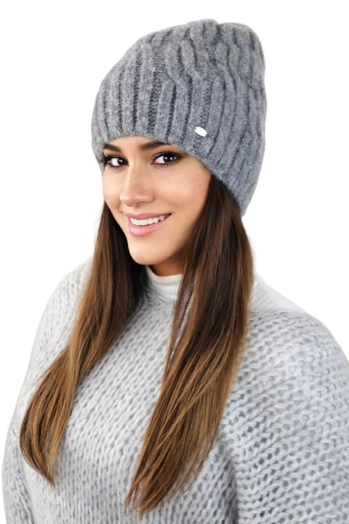 Gizma czapka damska Kamea zimowa, puszysty fason, z polarową podszewką, z wełną, rozmiar uniwersalny 54–60 cm, kolor grafitowy