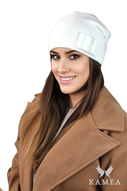 Bazalt czapka damska Kamea zimowa, z wełną, rozmiar uniwersalny 54–60 cm, kolor ekru