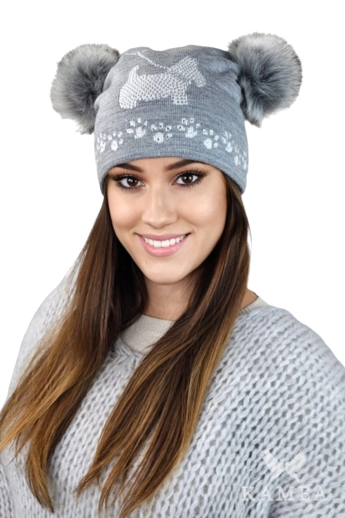 Avril czapka damska Kamea zimowa, z pomponem, z wełną, rozmiar uniwersalny 54–60 cm, kolor szary
