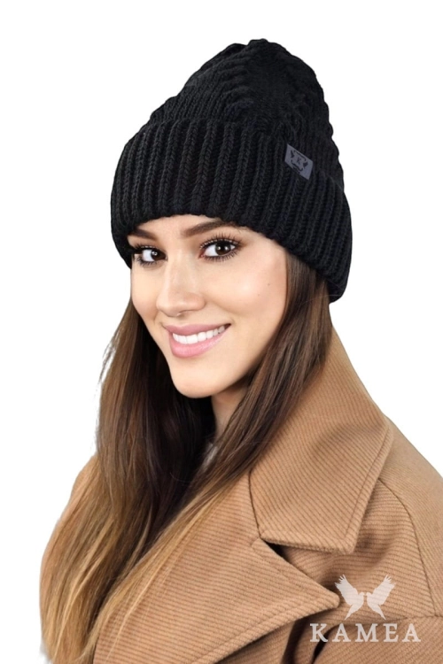 Stella czapka damska Kamea zimowa, z wełną, rozmiar uniwersalny 54–60 cm, kolor czarny