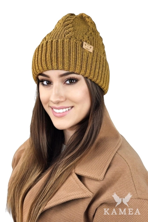 Stella czapka damska Kamea zimowa, z wełną, rozmiar uniwersalny 54–60 cm, kolor musztardowy