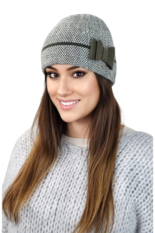 Bolonia czapka damska Kamea zimowa, z alpaką, wełną i wiskozą, rozmiar uniwersalny 54–60 cm, kolor khaki