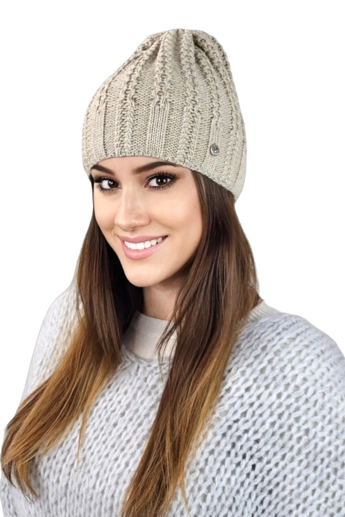 Filona czapka damska Kamea zimowa, z polarową podszewką, z wełną, rozmiar uniwersalny 54–60 cm, kolor beżowy